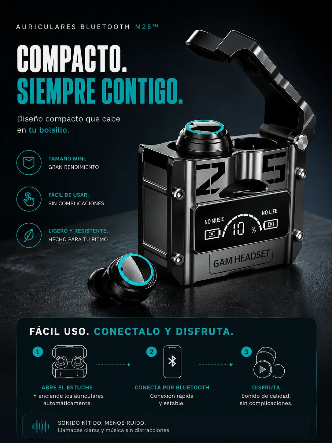 Auriculares Bluetooth Resistentes al agua M25™ [Sonido de Estudio, Directamente en Tus Oídos]